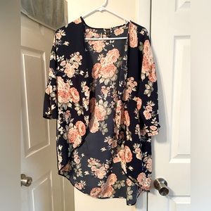 Flowered Open Cardigan